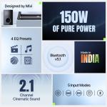 Mivi Fort Sonic 150 Soundbar, 2.1 Channel, Multi-Input & EQ Modes, BT v5.1 150 W Bluetooth Soundbar (Black, Silver, 2.1 Channel)